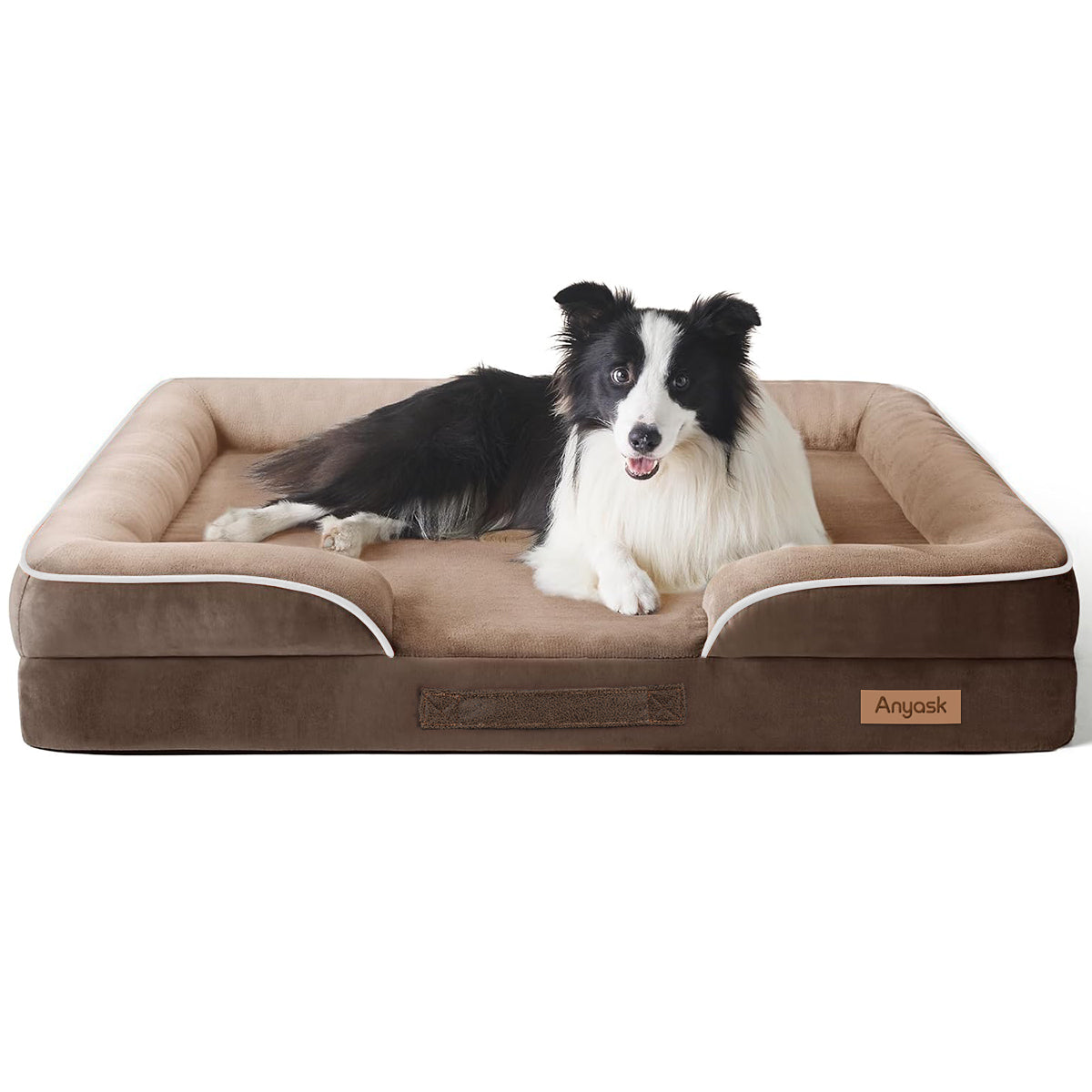 Orthopedic Dog Bed - For Extra Large Dogs, High Support Egg Crate Foam, Removable Cover, Brown