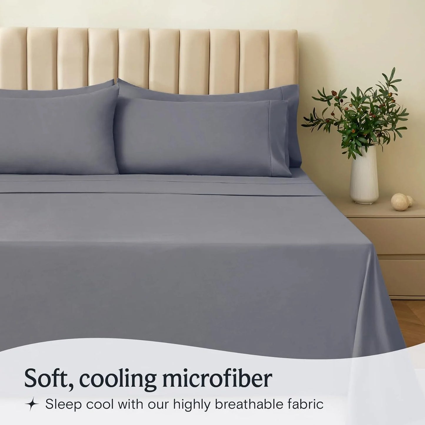 Bed Sheets Set with 6 Pieces,Extra Soft Made from Microfiber Deep Pocket Sheet Set, Full Light Gray