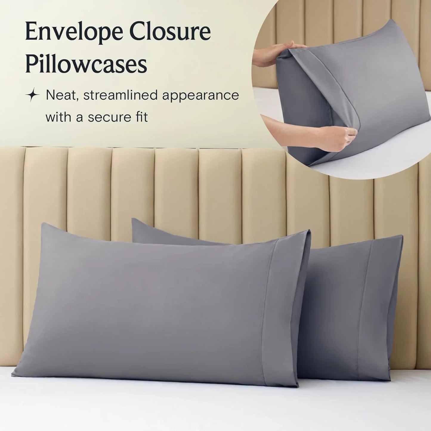 Bed Sheets Set with 6 Pieces,Extra Soft Made from Microfiber Deep Pocket Sheet Set, Cking Light Gray