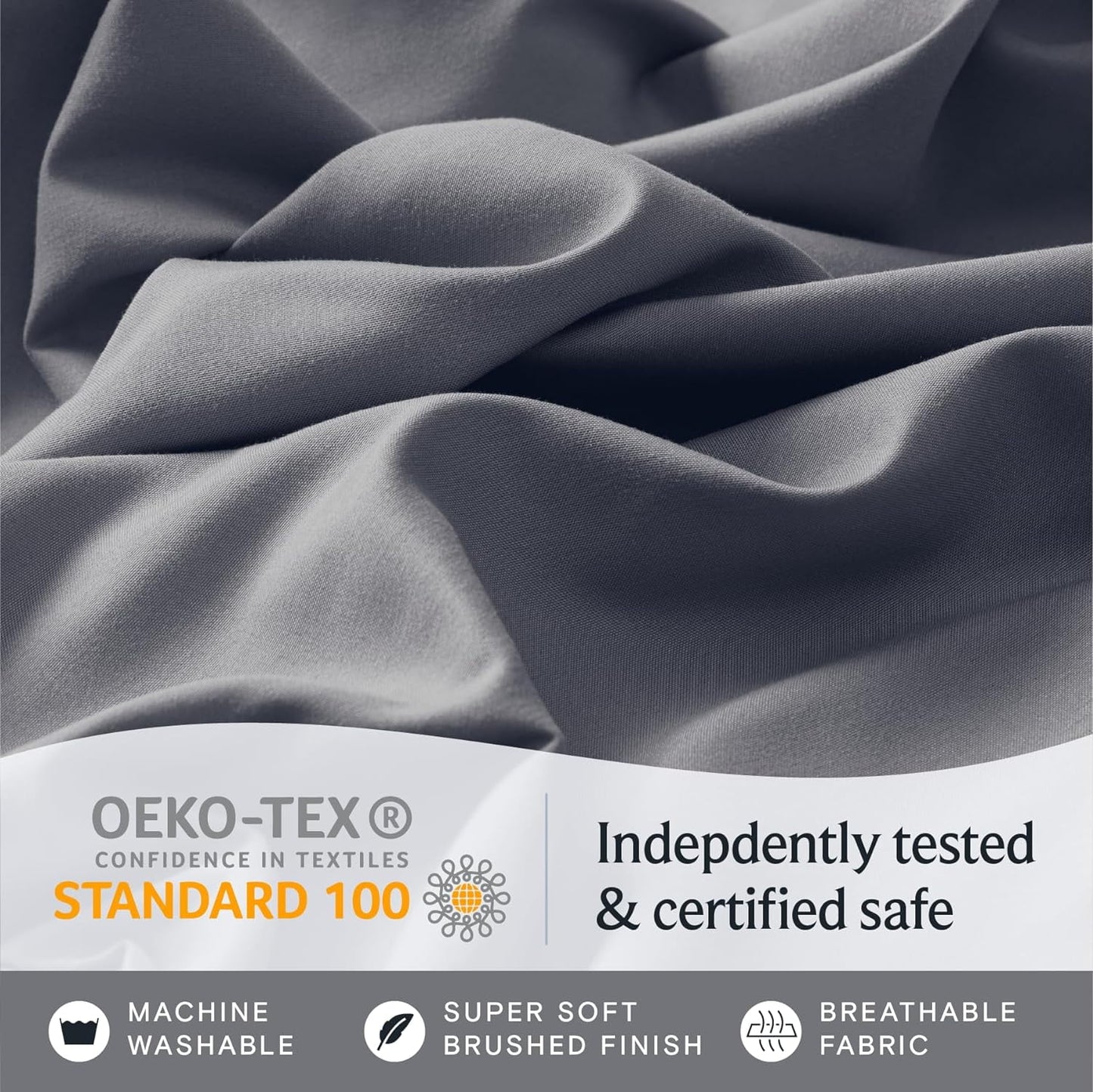 Bed Sheets Set with 6 Pieces,Extra Soft Made from Microfiber Deep Pocket Sheet Set, Cking Light Gray