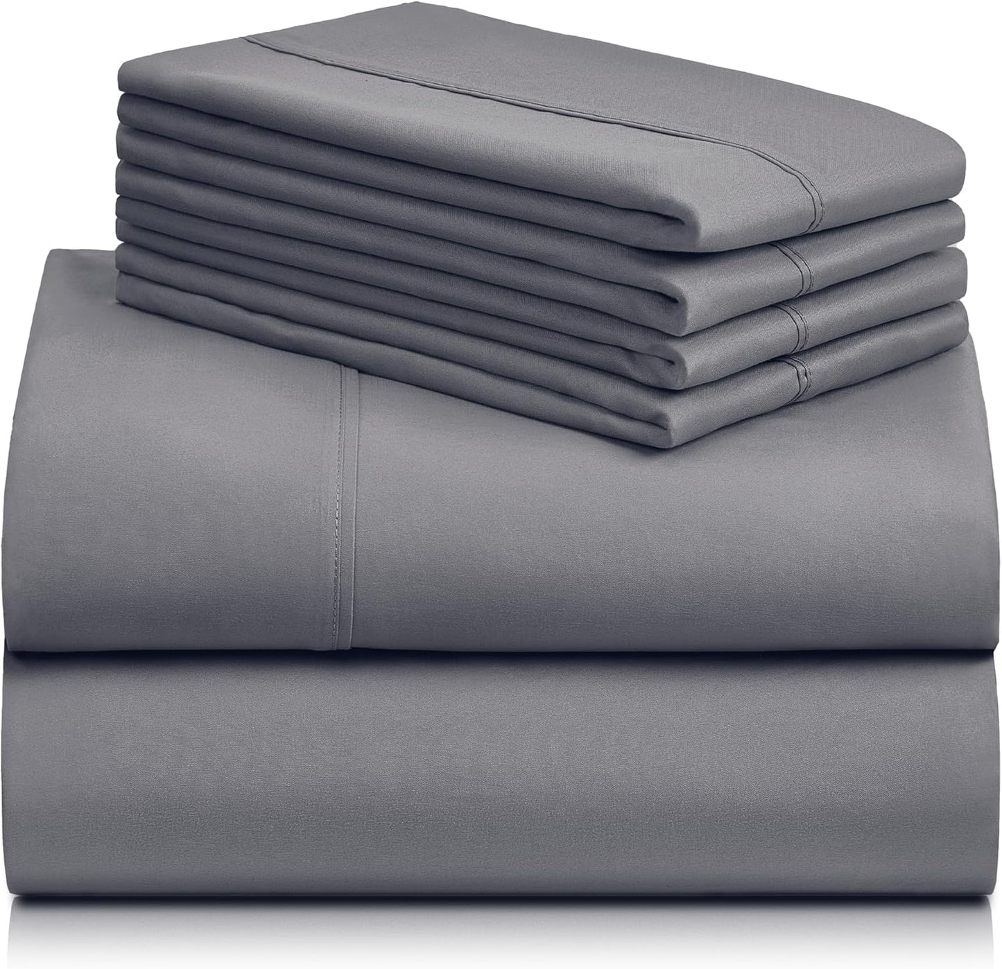 Bed Sheets Set with 6 Pieces,Extra Soft Made from Microfiber Deep Pocket Sheet Set, Cking Light Gray