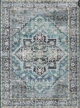 Cocosity 5'x7' Modern Vintage Medallion Traditional Indoor Area Rug, Grey/Navy