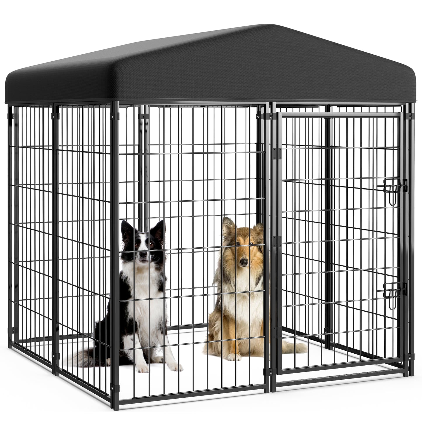 Anyask 4FT(D) x 4FT(W) x 4.5FT(H) Large Outdoor Heavy Duty Metal Dog Kennel Playpen with Sun/Rain Roof Top for Cat Duck Chicken