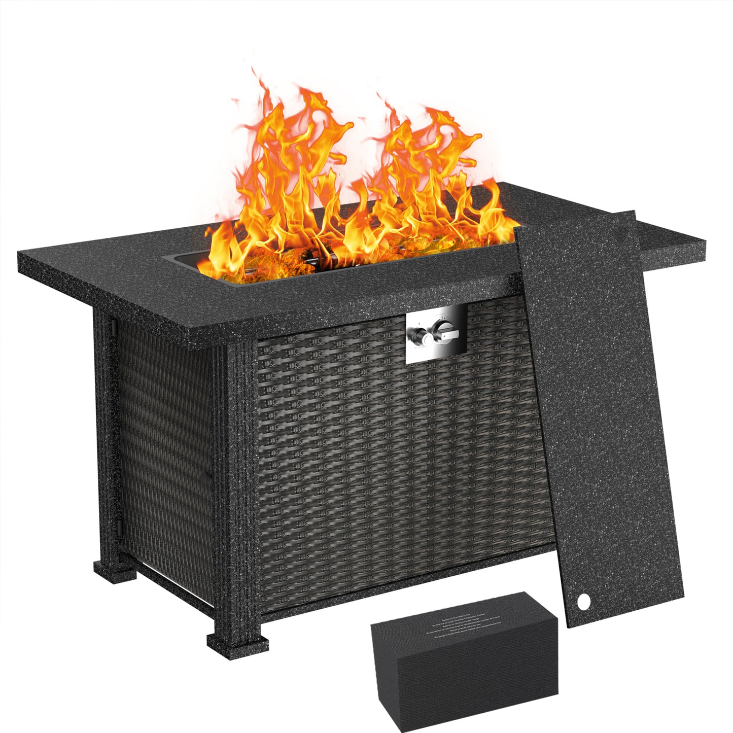 43 inch 2-in-1 Rectangular Propane Fire Pits Table for Outdoor, Outside Patio Deck and Garden with Rock Desktop