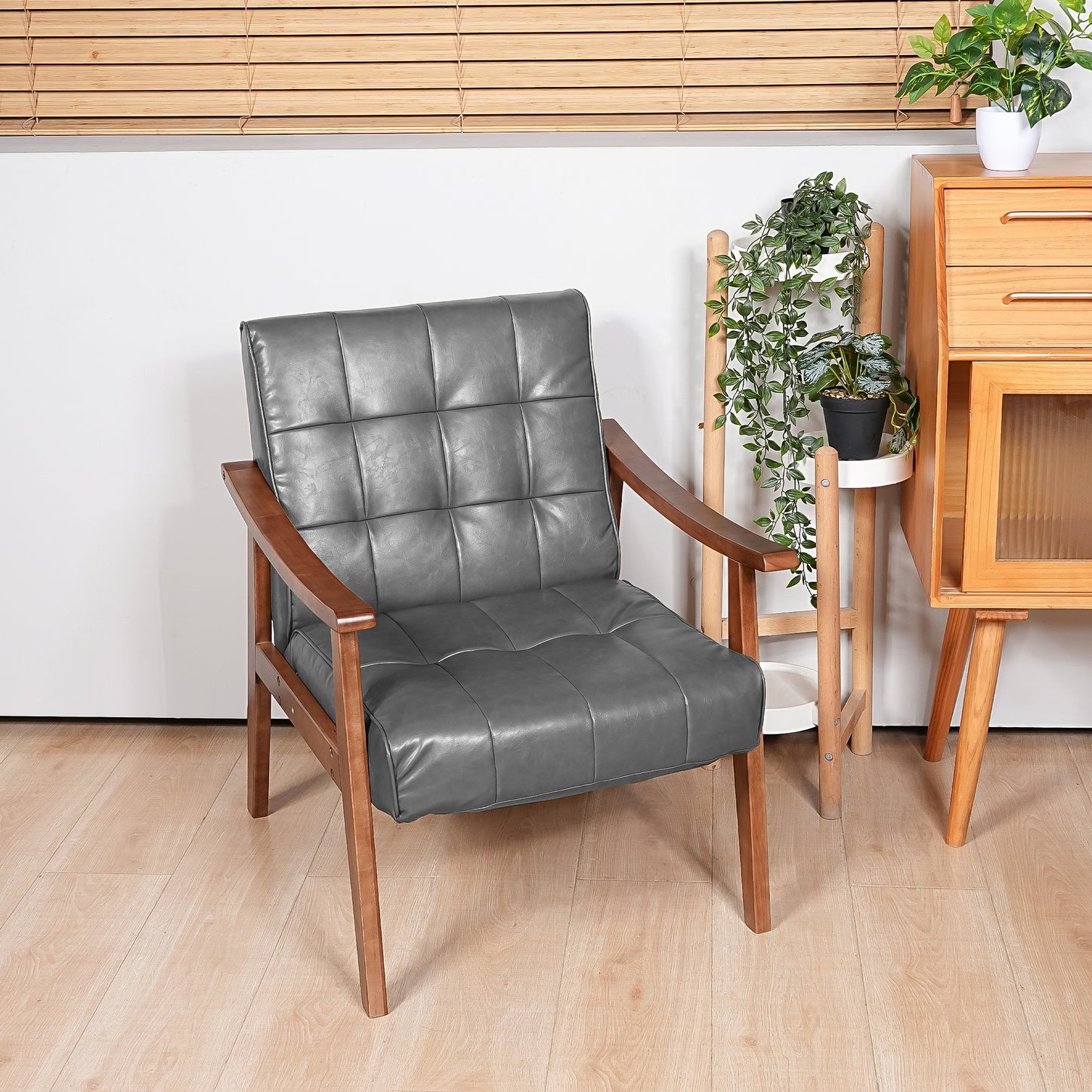 Classic Mid-Century Style Armchair With Solid Wood Legs Foam Cushioned Lounge Chair For Living Room, Bedroom, Office, Dark Gray
