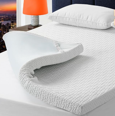 Cocosity Memory Foam Mattress Topper, Mattress Topper with Removable Cover, Ventilated Soft Breathable Mattress Pad for Pressure Relief (White, TwinXL)