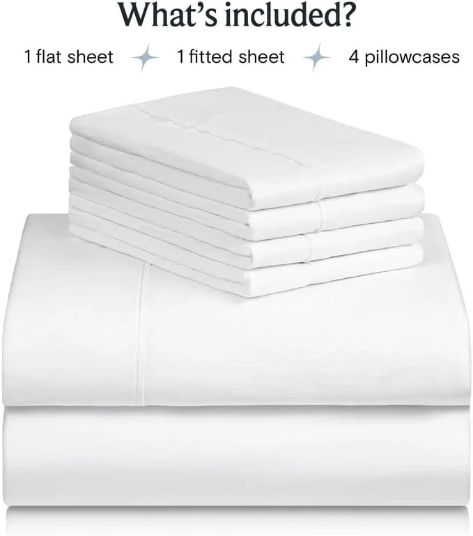 Bed Sheets Set with 6 Pieces,Extra Soft Made from Microfiber Deep Pocket Sheet Set, Queen White