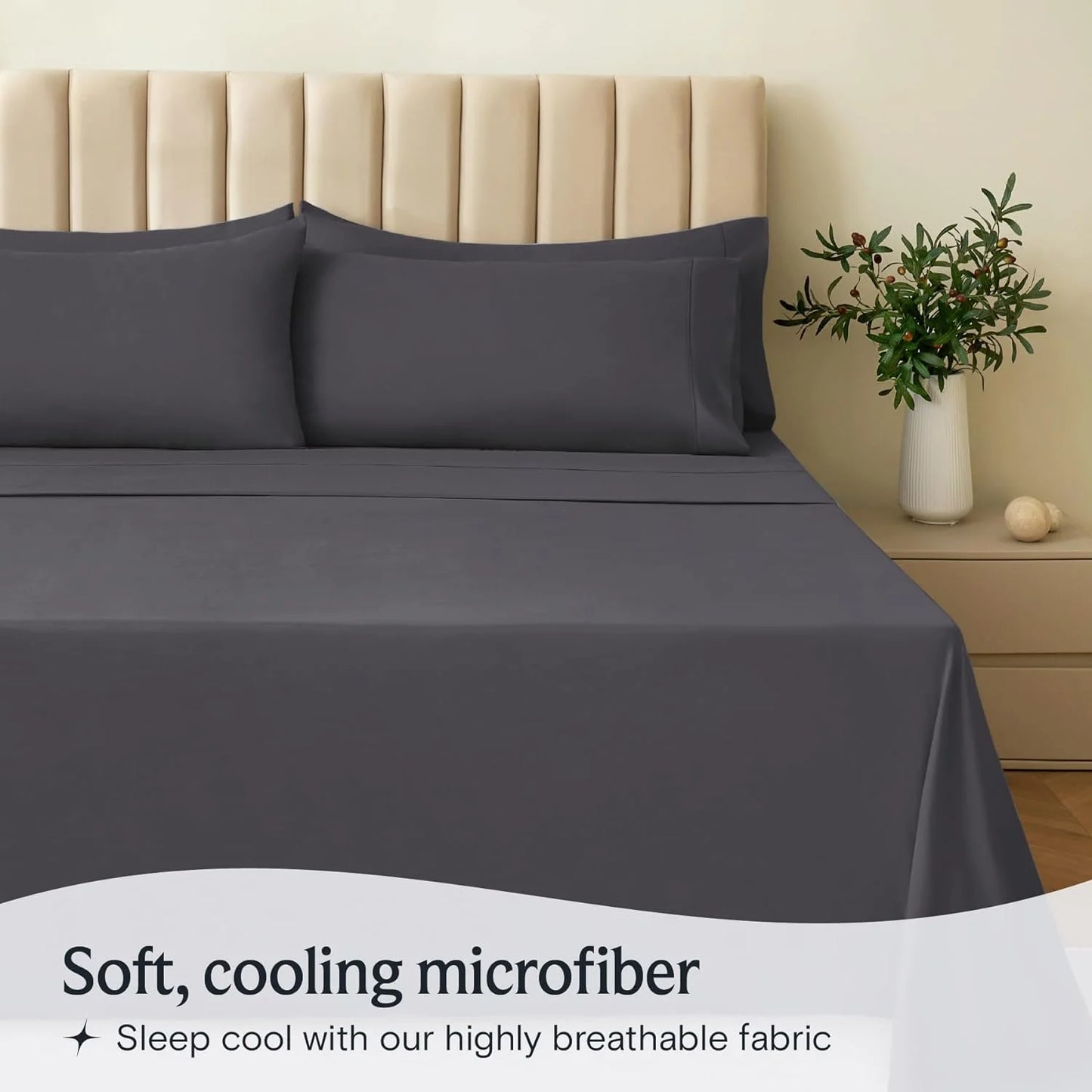 Bed Sheets Set with 6 Pieces,Extra Soft Made from Microfiber Deep Pocket Sheet Set, Cking Dark Gray