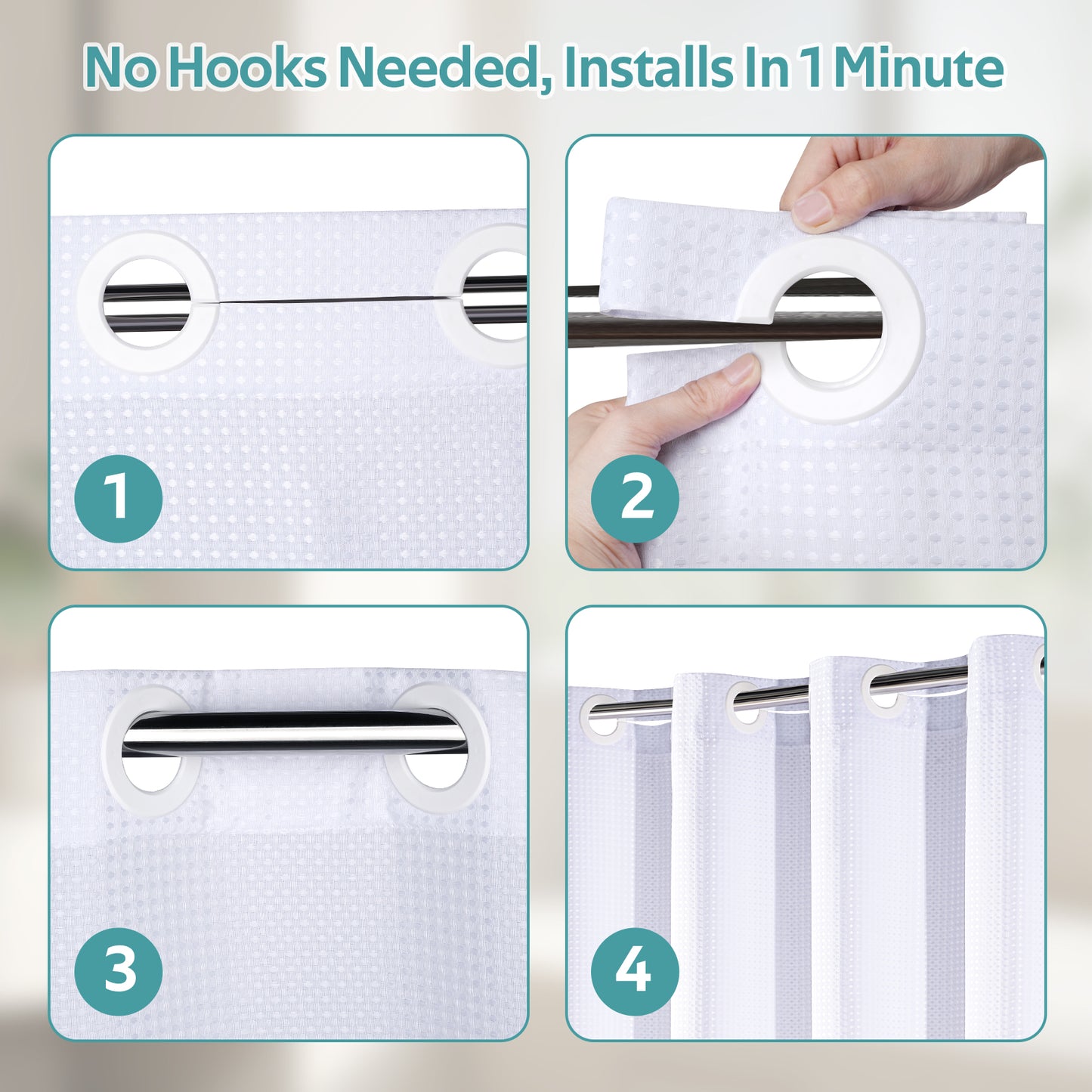 Cocosity Hookless Waffle Weave Waterproof Shower Curtain, 86" x 72", White