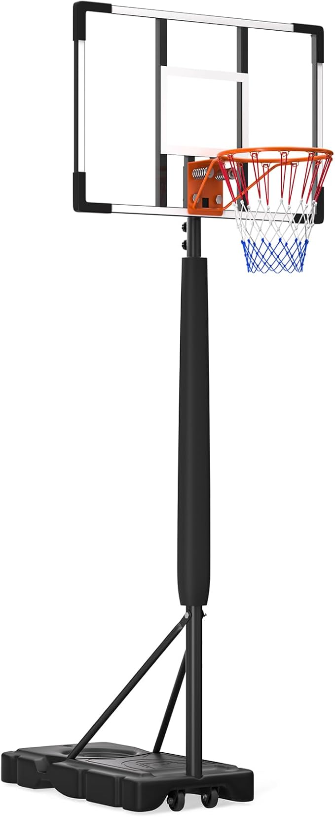WFUN 44-Inch Portable Basketball Stand with PVC Backboard, 5.2-10ft Height Adjustable Basketball Stand System with Wheels and Large Base, Suitable for Outdoor, Court, Backyard