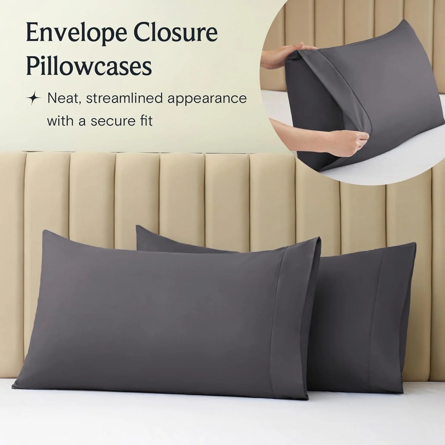 Bed Sheets Set with 6 Pieces,Extra Soft Made from Microfiber Deep Pocket Sheet Set, Cking Dark Gray