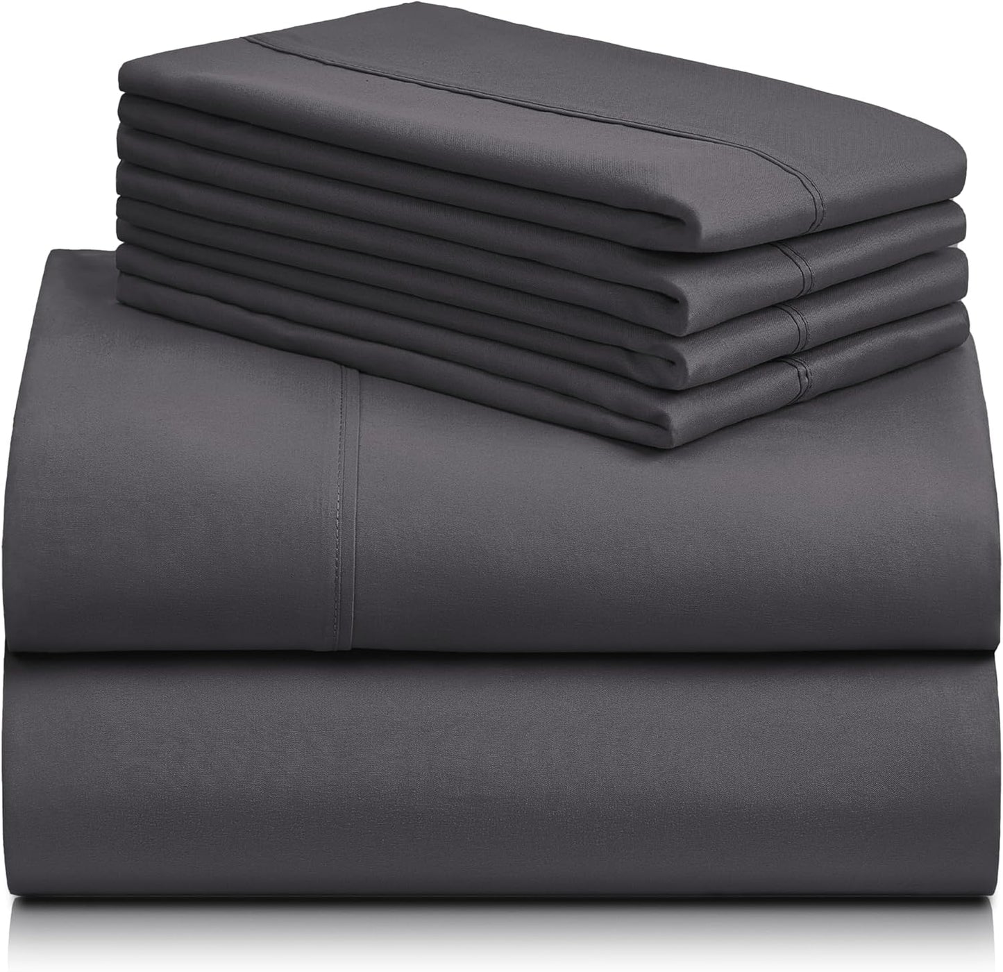 Bed Sheets Set with 6 Pieces,Extra Soft Made from Microfiber Deep Pocket Sheet Set, Cking Dark Gray