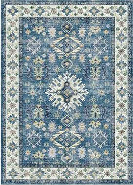 2'x6' Boho Blue Rug Washable for Kitchen Living Room Bedroom Bathroom Office