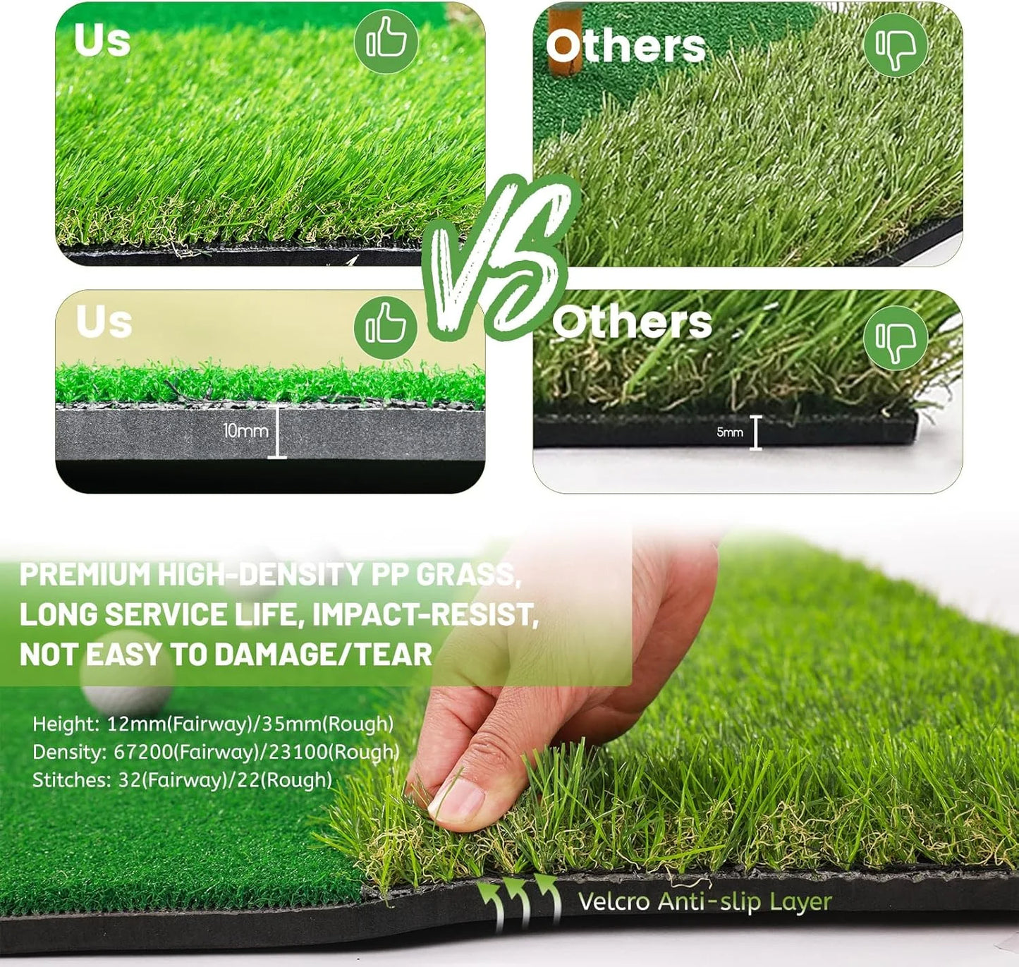 WFUN Pro Thickened Golf Mat Set for Indoor/Outdoor Swing Practice