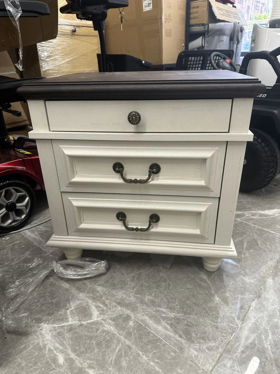 Cocosity 3-Drawer Dresser Pure White with Metal Handles Bedside Night Stand Bedroom