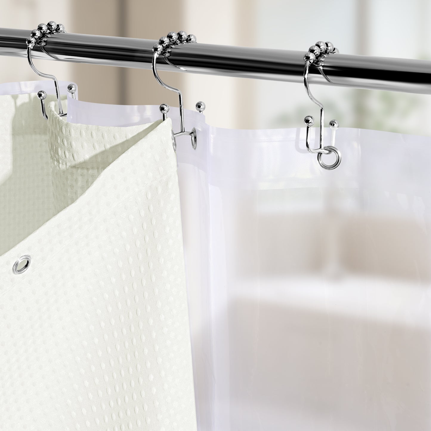 Cocosity Waffle Textured Heavy Duty Shower Curtains with PEVA Clear Shower Liner & Hooks - Beige 84"x72"