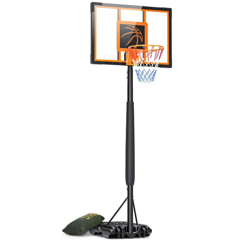 WFUN 33.5-Inch Portable Basketball Stand with PVC Backboard, 5-8.5ft Height Adjustable Basketball Stand System with Wheels and Large Base, Suitable for Outdoor, Court, Backyard