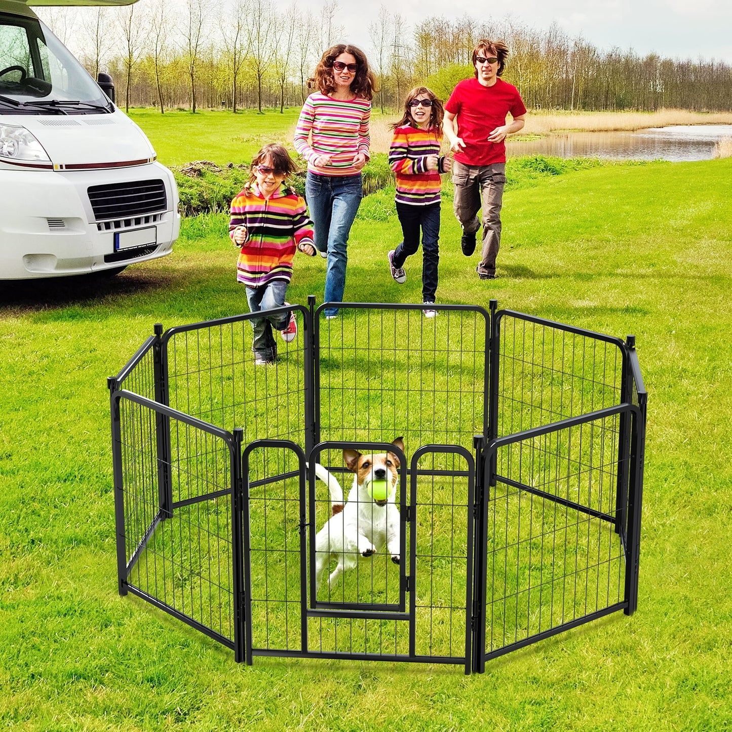 24 inch Tall 8 Panels Metal Mesh Dog Playpen with Door for Large/Medium/Small Dogs Exercise Outdoor Indoor