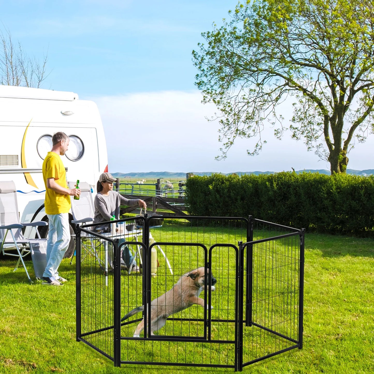 32″ Tall 6 Panels Heavy Duty Metal Dog Playpen for Exercise Outdoor Indoor Fence, Black