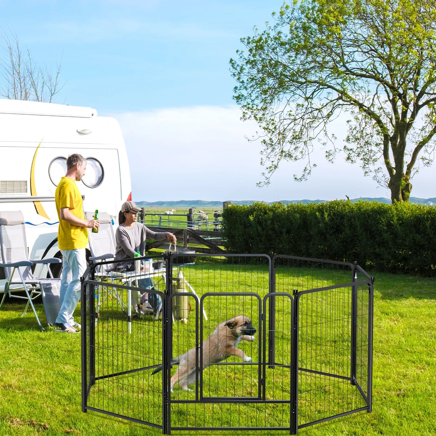 32″ Tall 8 Panels Heavy Duty Metal Dog Playpen for Exercise Outdoor Indoor Fence, Black