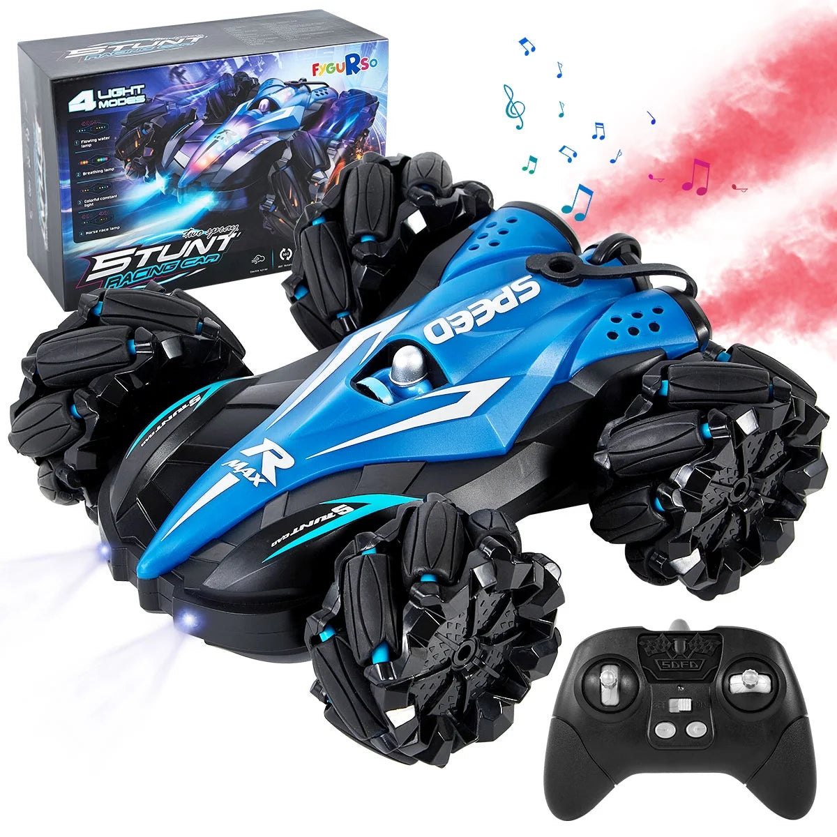 360° Remote Control Stunt Car with Light, Suitable for 3-12 Children Toy Gift, Blue