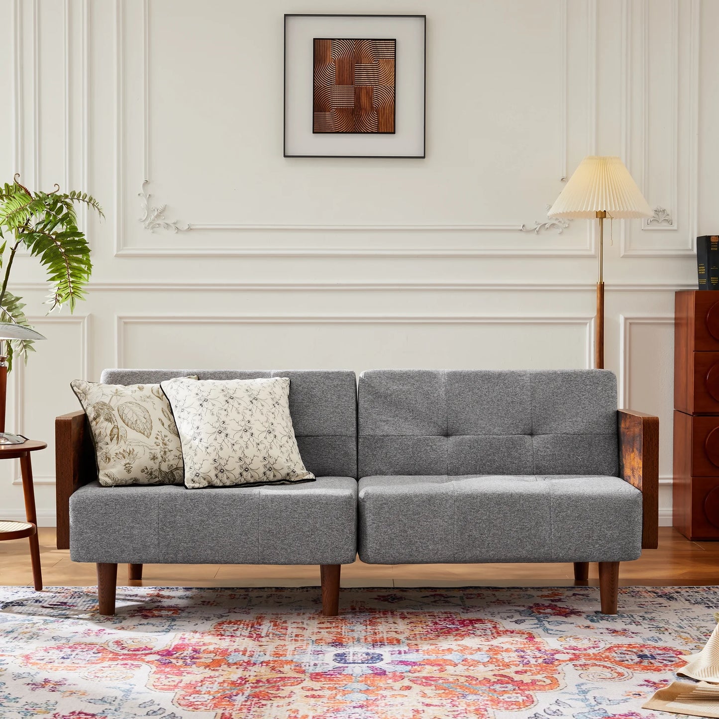 2 in 1 Convertible Futon Sofa Bed with Adjustable Backrest for Living Room, Gray