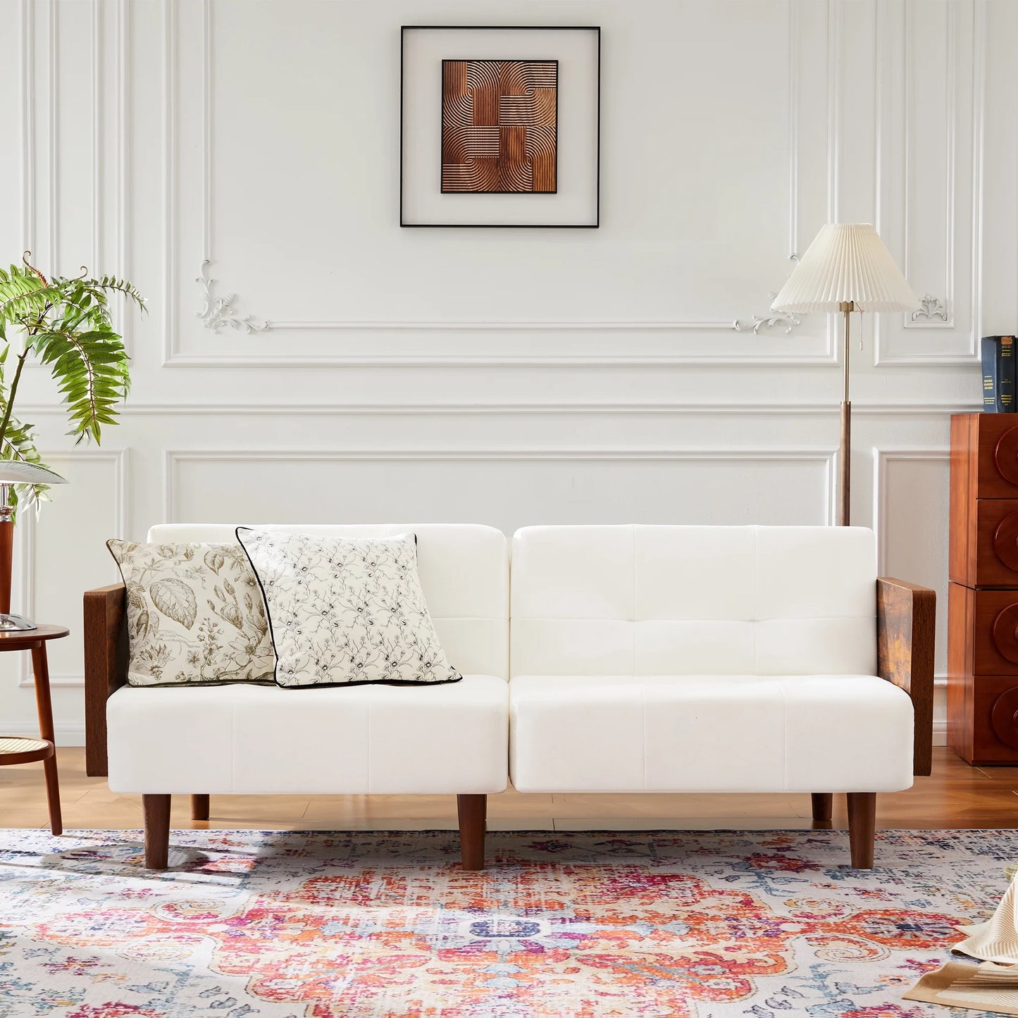 2 in 1 Convertible Futon Sofa Bed with Adjustable Backrest for Living Room, White