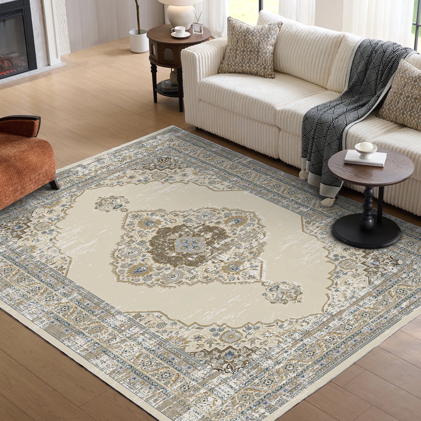 8'x10' Boho Vintage Neutral Modern Pale Beige Area Rug for Living Room Dining Room Bedroom