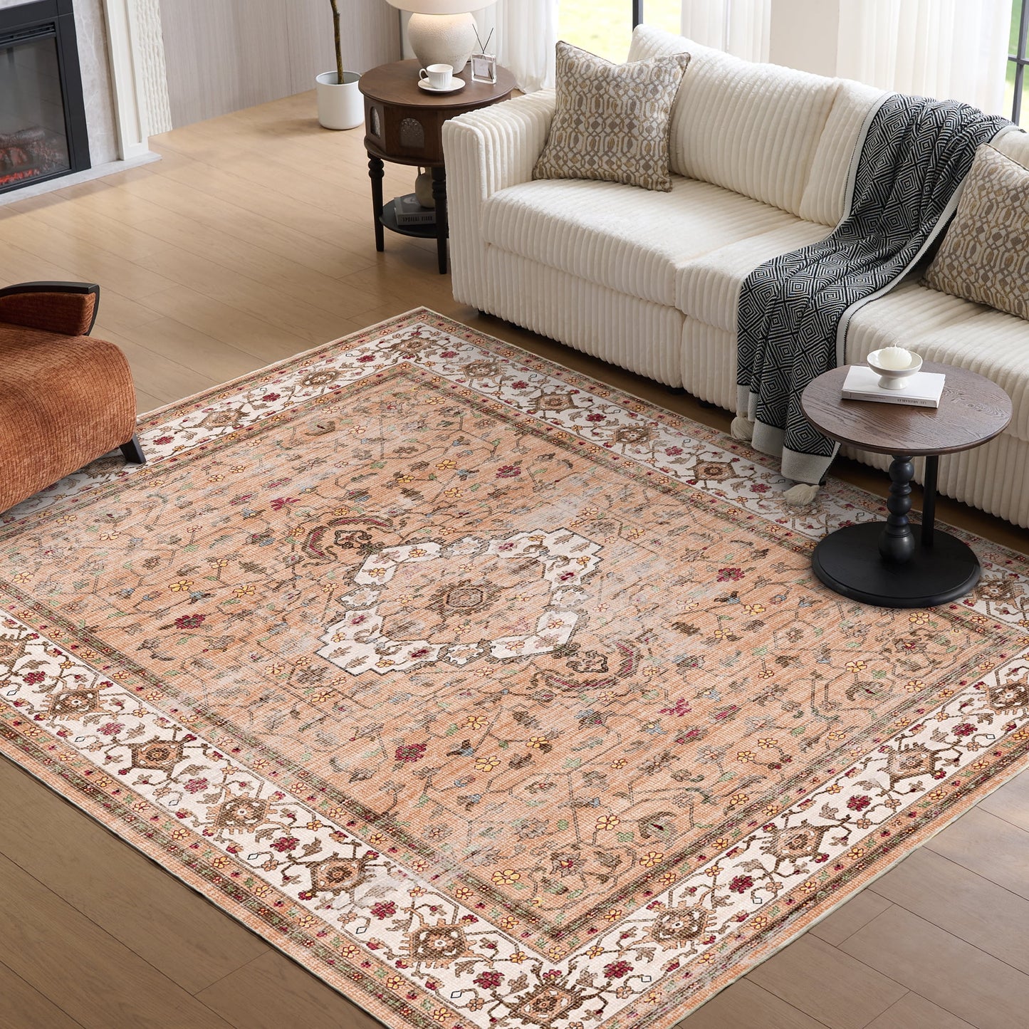 8'x10' Washable Vintage Style Low-Pile Soft Area Rug for Living Room Bedroom Office