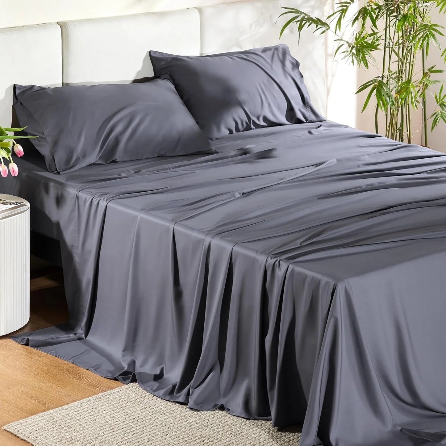 Size 4 Piece Sheet Set - Comfy Breathable & Cooling Sheets , Dark Grey Twin