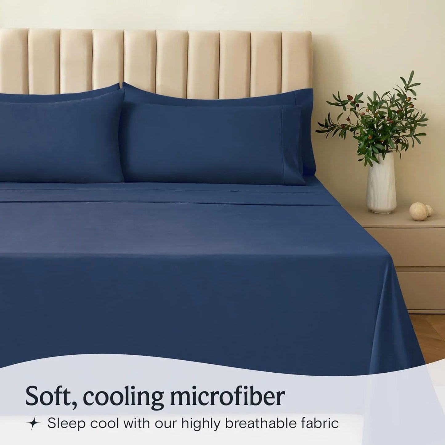 Bed Sheets Set with 6 Pieces,Extra Soft Made from Microfiber Deep Pocket Sheet Set, Cking Navy