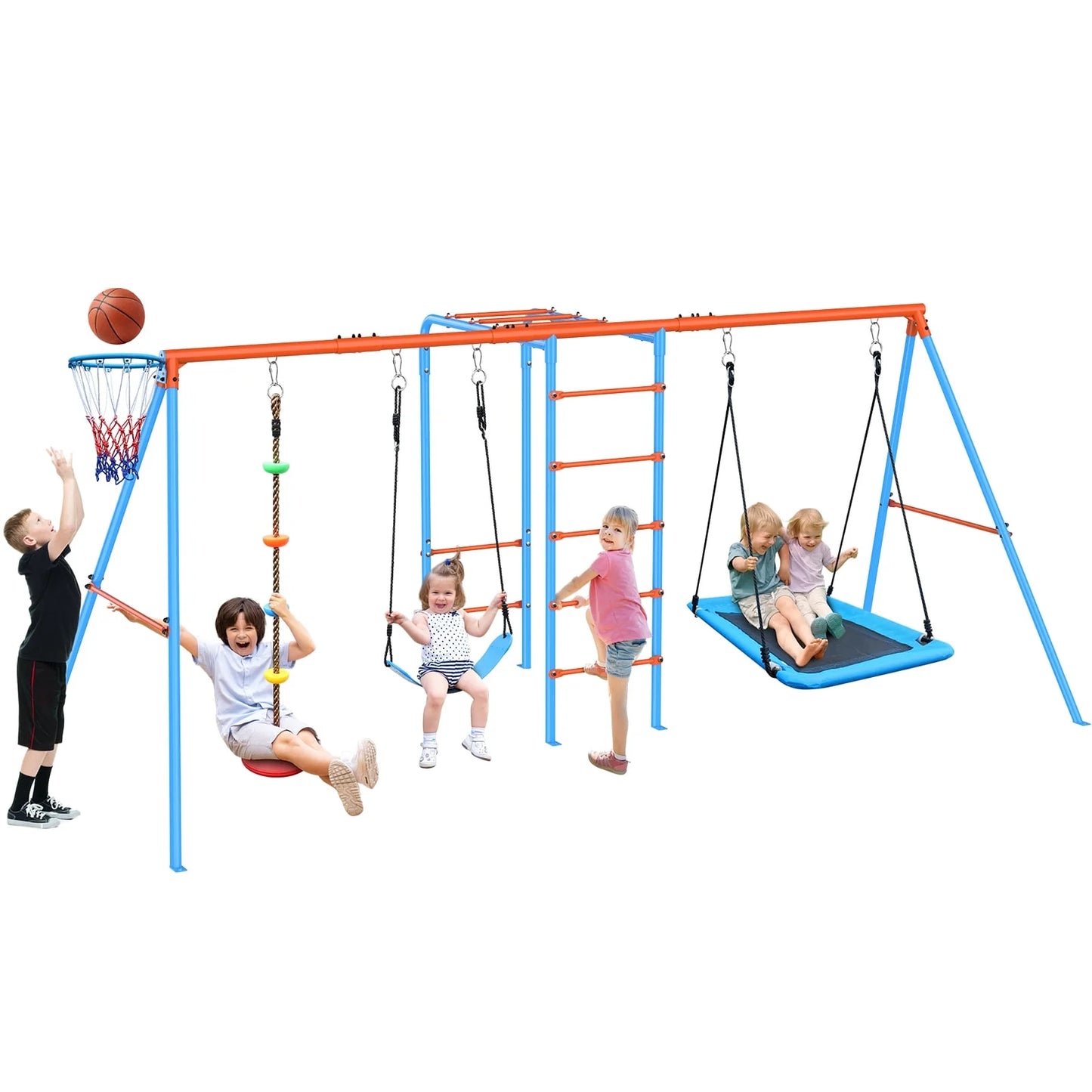 3 IN 1 Heavy-Duty Swing Sets for Kids with 1 Saucer Swing, 1 Full Bucket Toddler Swing Seat & 1 Swing