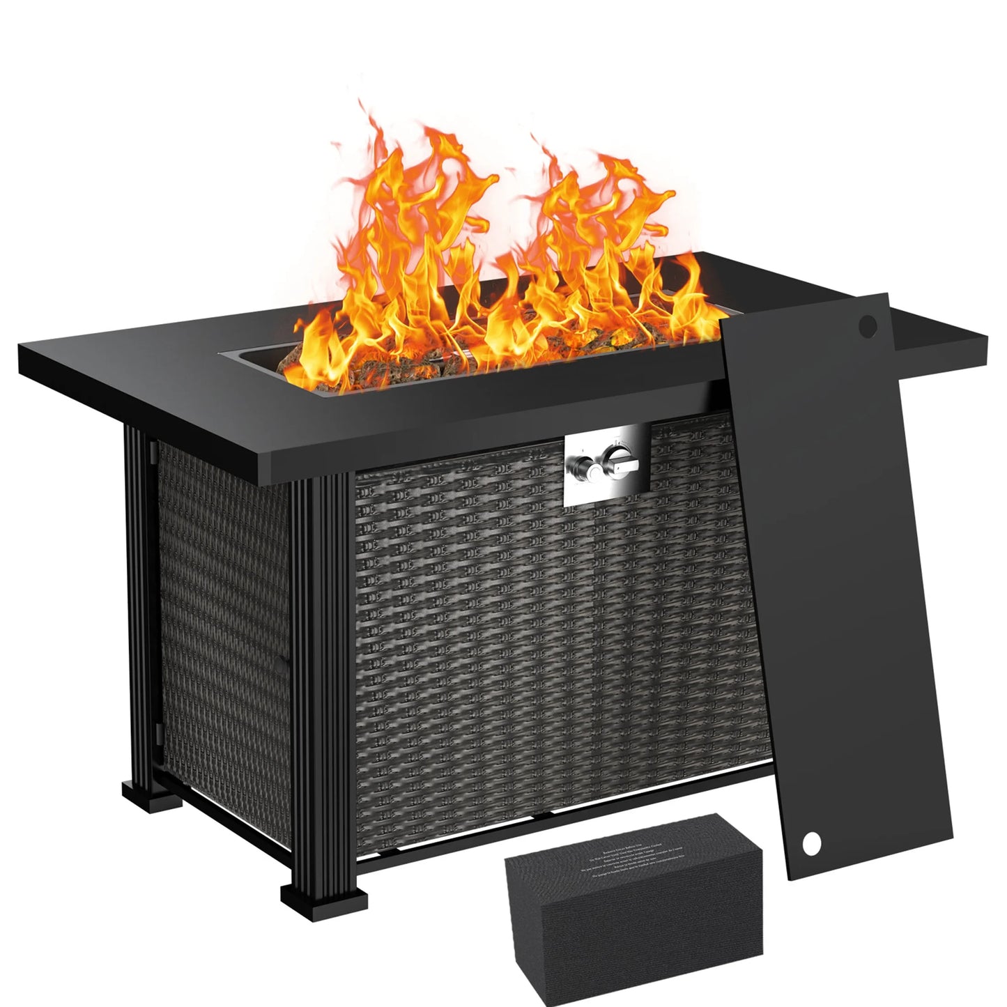 43 inch 50,000 BTU Rectangular Propane Fire Pits Table for Outdoor, Outside Patio Deck and Garden with Lid and Lava Rock