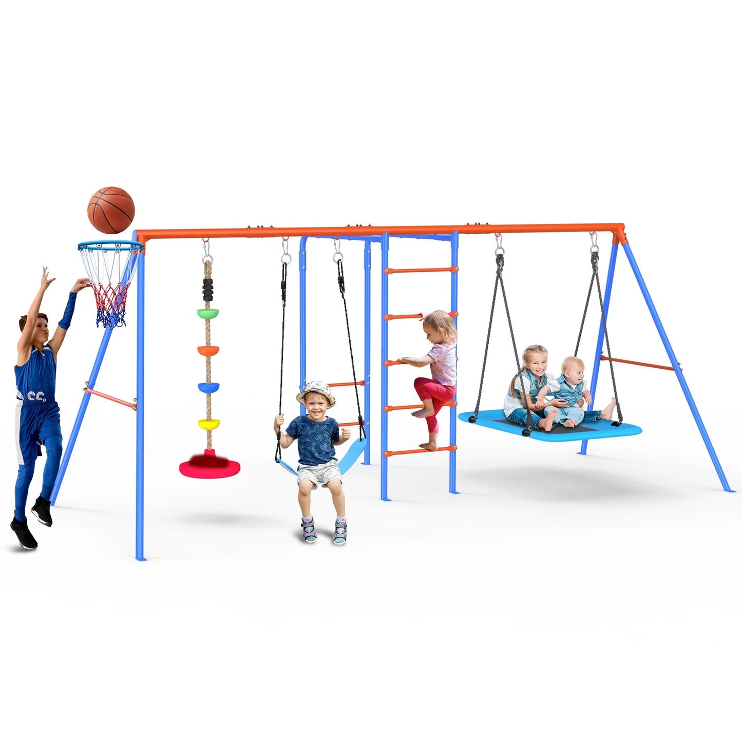 5 IN 1 Metal Swing Playsets for kids Backyard Playground