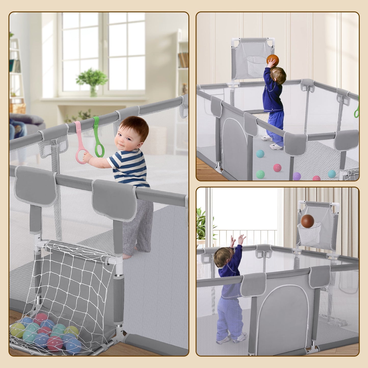 Babies and Toddlers Baby Fence, Baby Playpen for Indoor & Outdoor with Breathable Mesh Anti-Fall Playpen