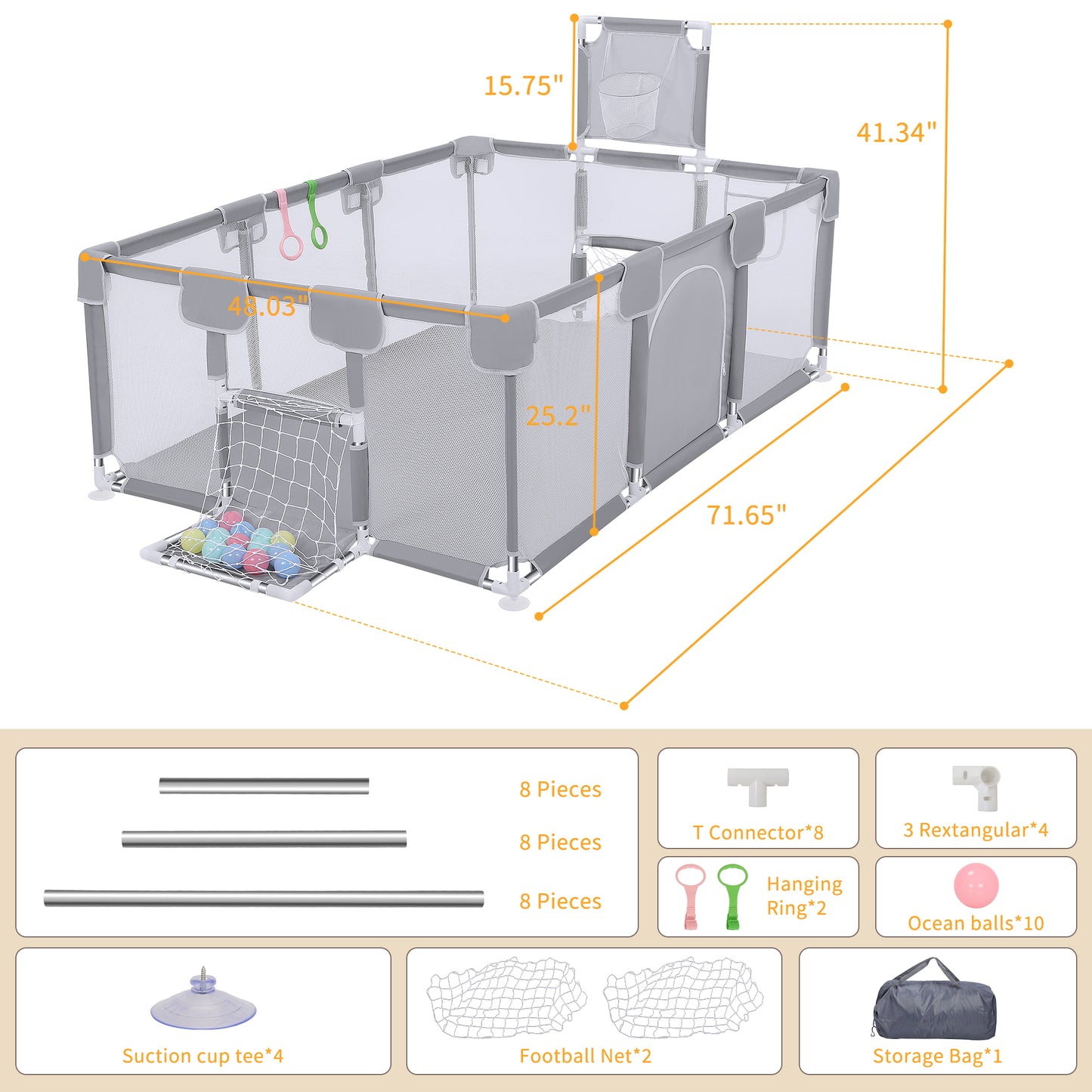 Babies and Toddlers Baby Fence, Baby Playpen for Indoor & Outdoor with Breathable Mesh Anti-Fall Playpen