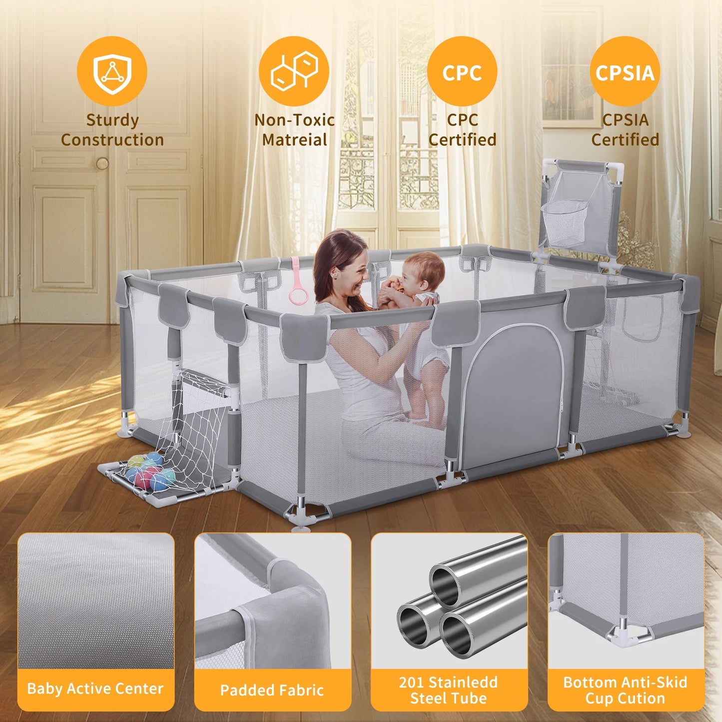 Babies and Toddlers Baby Fence, Baby Playpen for Indoor & Outdoor with Breathable Mesh Anti-Fall Playpen