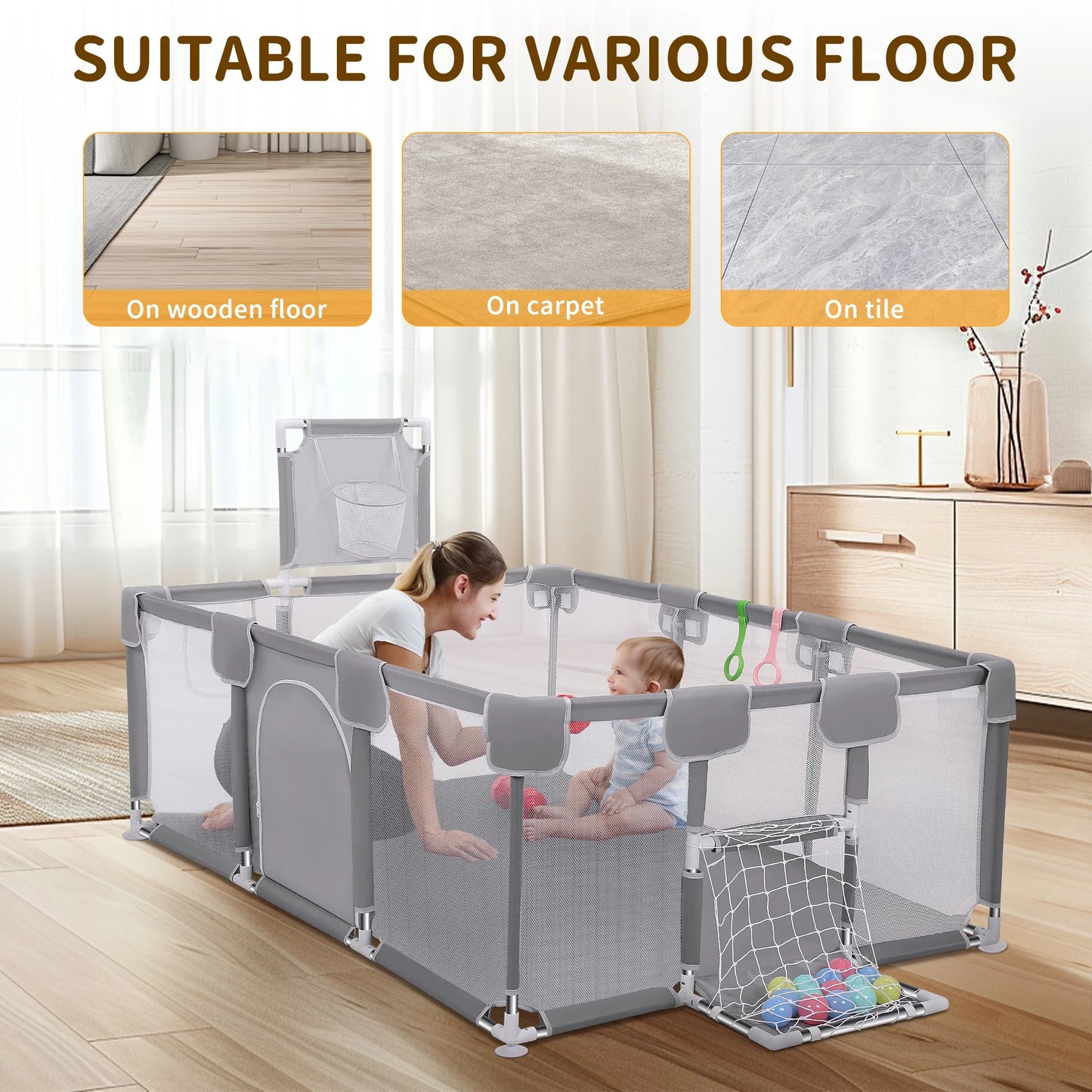Babies and Toddlers Baby Fence, Baby Playpen for Indoor & Outdoor with Breathable Mesh Anti-Fall Playpen