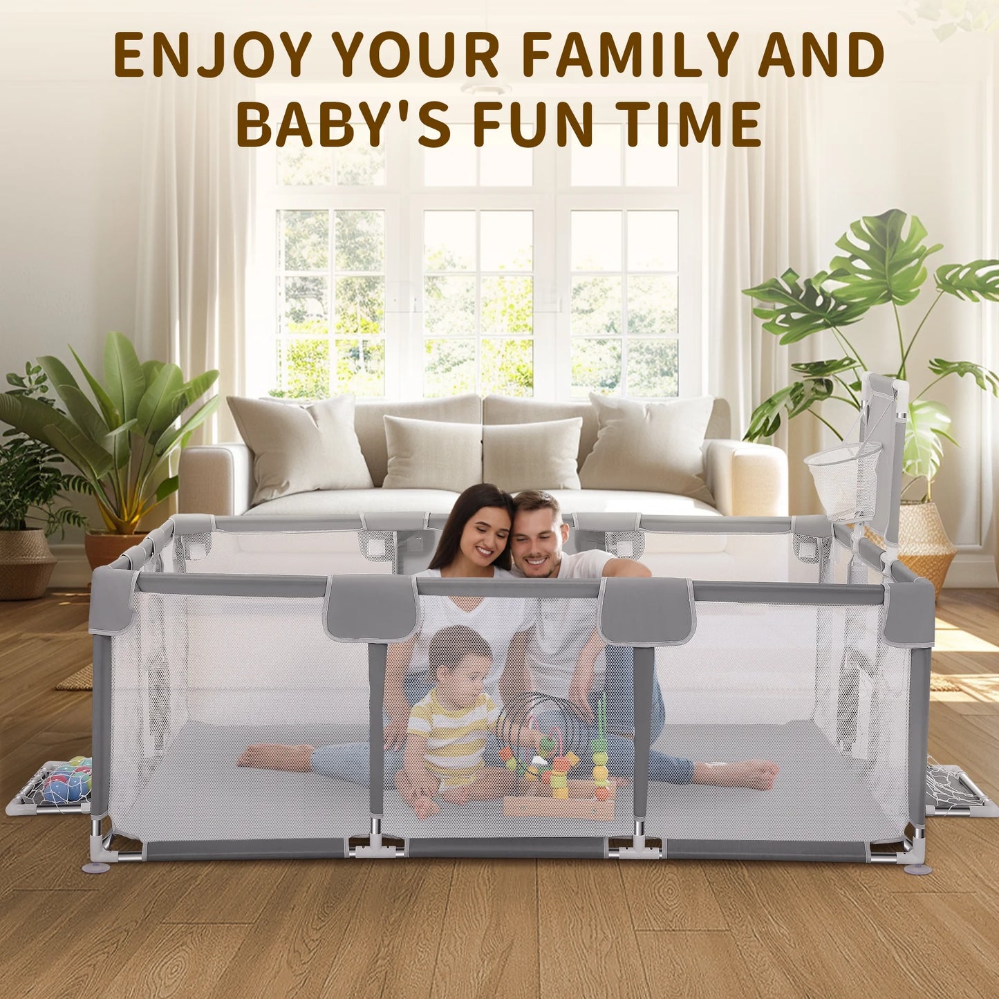 Babies and Toddlers Baby Fence, Baby Playpen for Indoor & Outdoor with Breathable Mesh Anti-Fall Playpen
