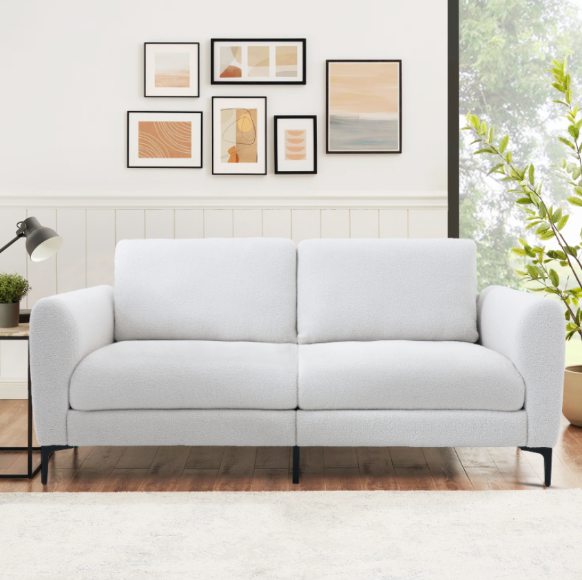 White Teddy Velvet 3 Seater and Comfortable Standard Sofa for Living Room