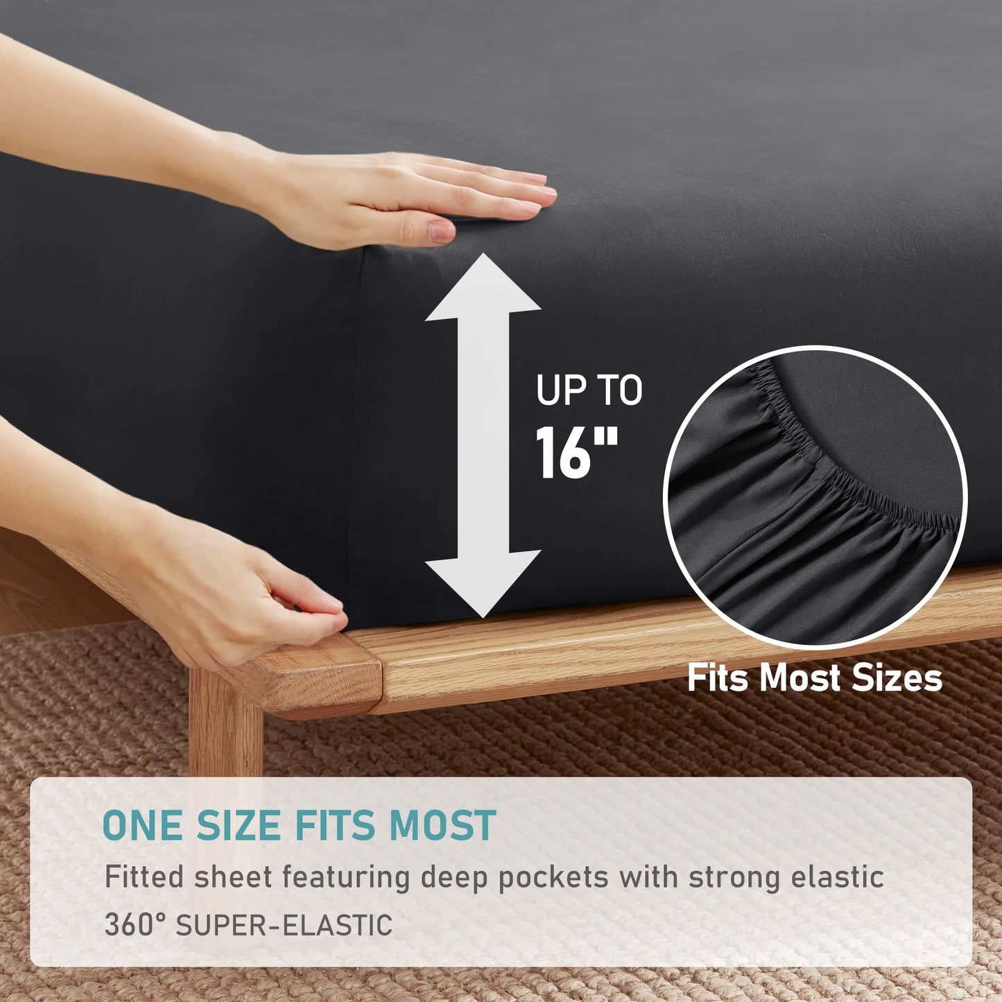 Polyester Microfiber Dark Twin Size 4 Piece Bed Sheets Set with 16-Inch Deep Pockets for Hotel Home Apartment School Bedding