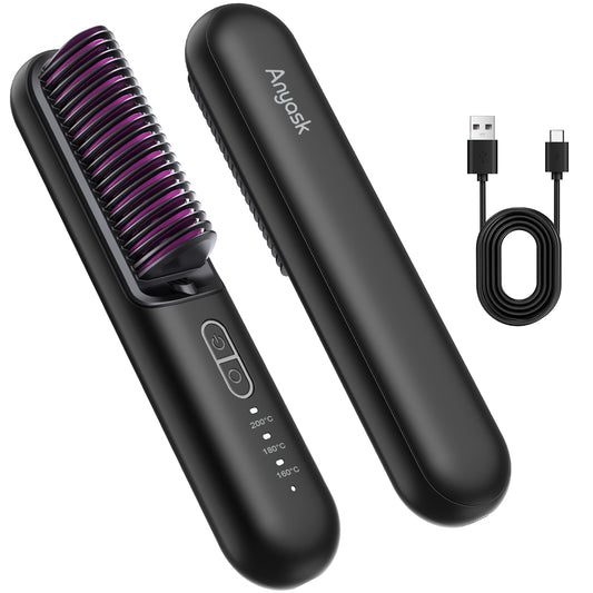 Anyask Ionic Hair Straightener Brush Black