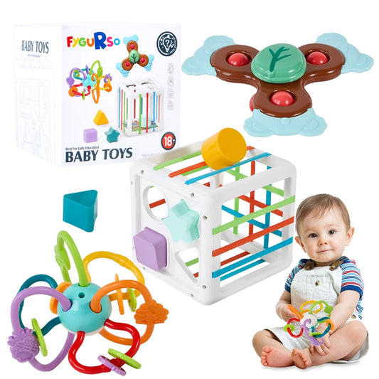 Kids Toy Set With Shape Sorter, Baby Teething, Strong Suction Cup Toys For Infants And Toddlers