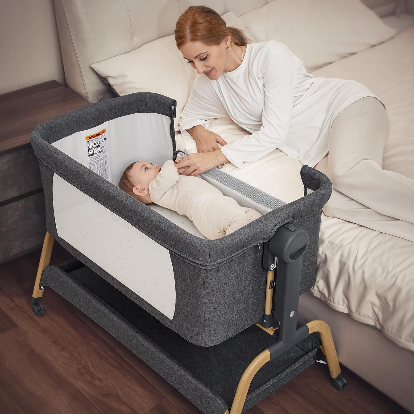 Anyask Portable Baby Bedside Sleeper Bassinet with Waterproof Mattress Pad for Infant Newborn up to 12 Month