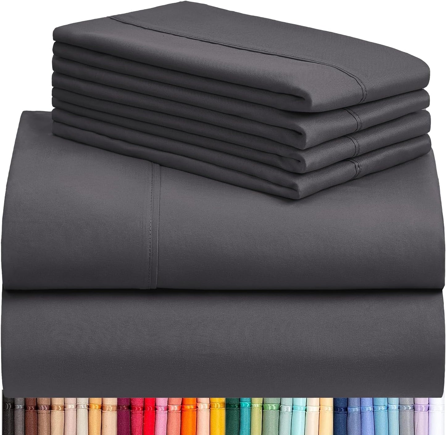 Bed Sheets Set with 6 Pieces，Extra Soft Made from Microfiber Deep Pocket Sheet Set, Queen Dark Gray