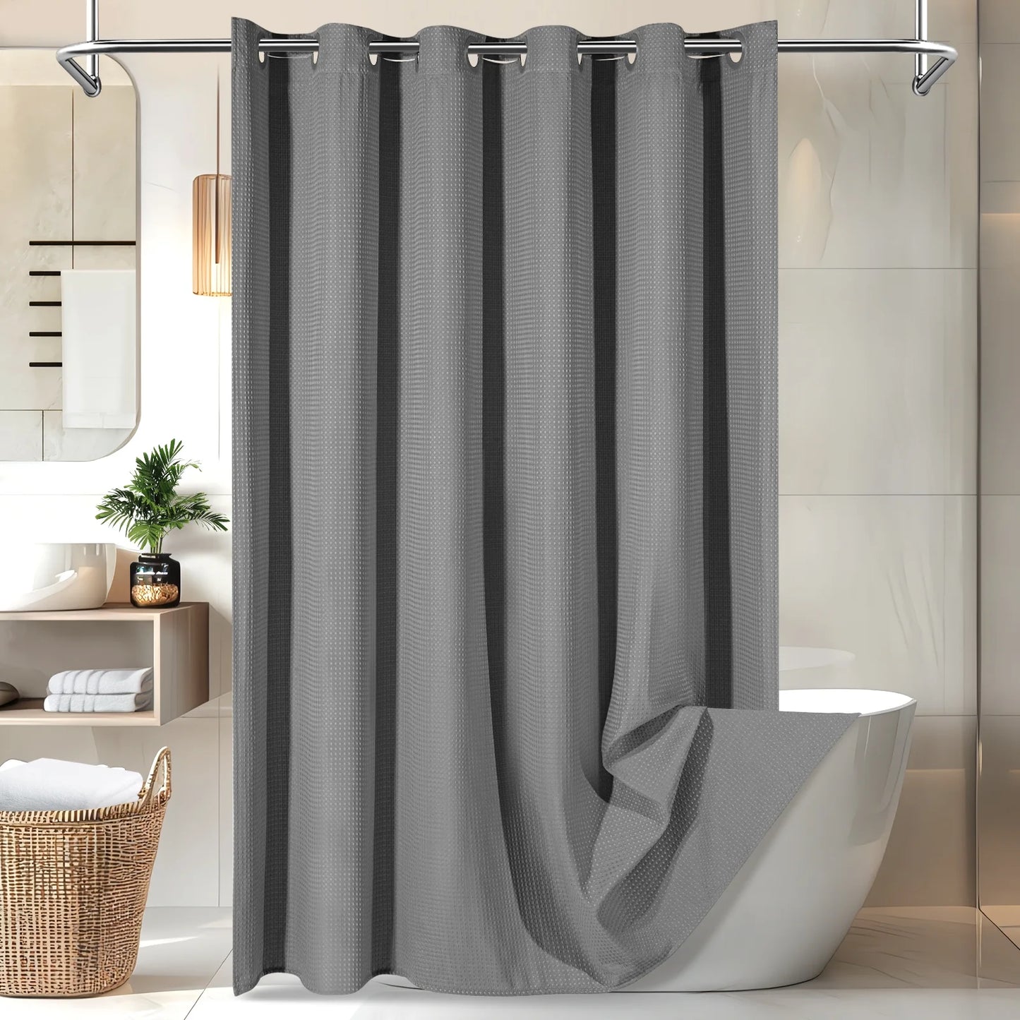 Cocosity Hookless Waffle Weave Waterproof Shower Curtain, 86" x 72", Gray