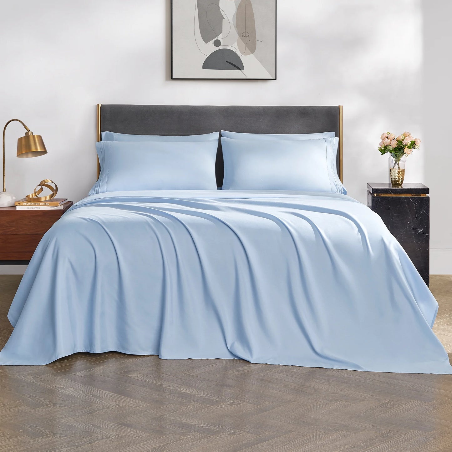 Bed Sheets Set with 6 Pieces，Extra Soft Made from Microfiber Deep Pocket Sheet Set, King Blue