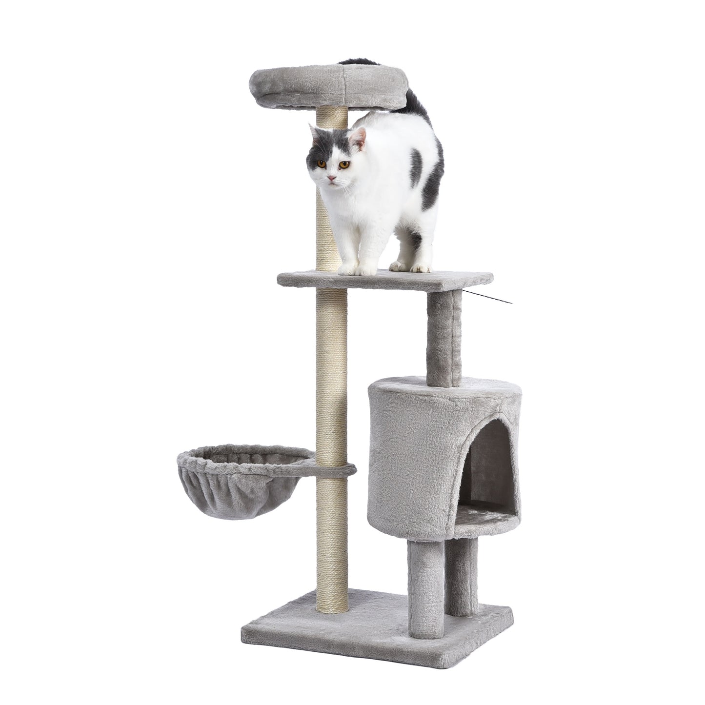 Gray Medium Cat Tree Tower, 43" Height Indoor Cat Scratching Post with Flannel Perch for Cats