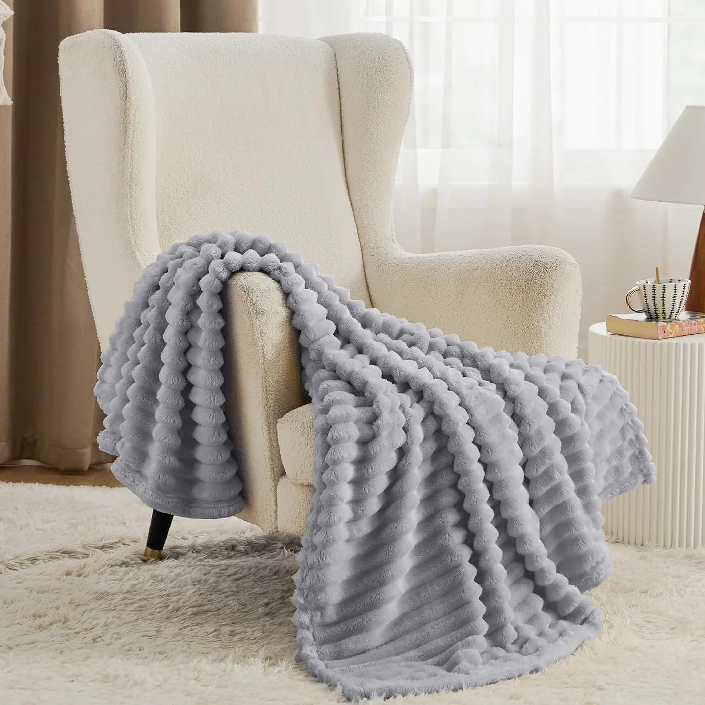 Super Soft Polyester Gray Throw Blanket 50"x60" for Couch Bed Sofa Car