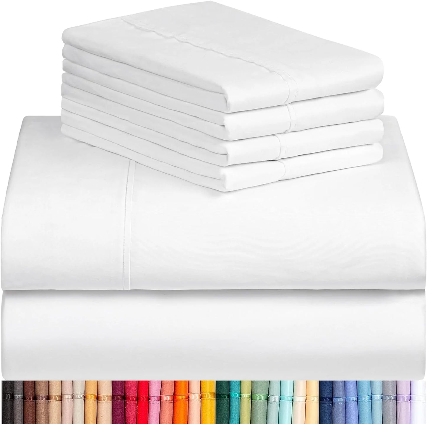 Bed Sheets Set with 6 Pieces，Extra Soft Made from Microfiber Deep Pocket Sheet Set, Cking White